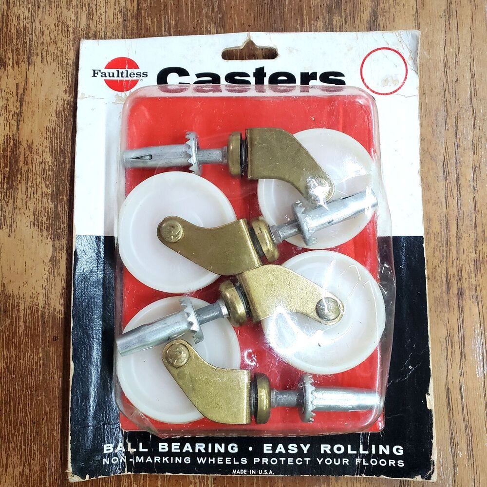 Vintage Faultless Ball Bearing Casters pkg of 4 Antique Brass/White Hardware NOS